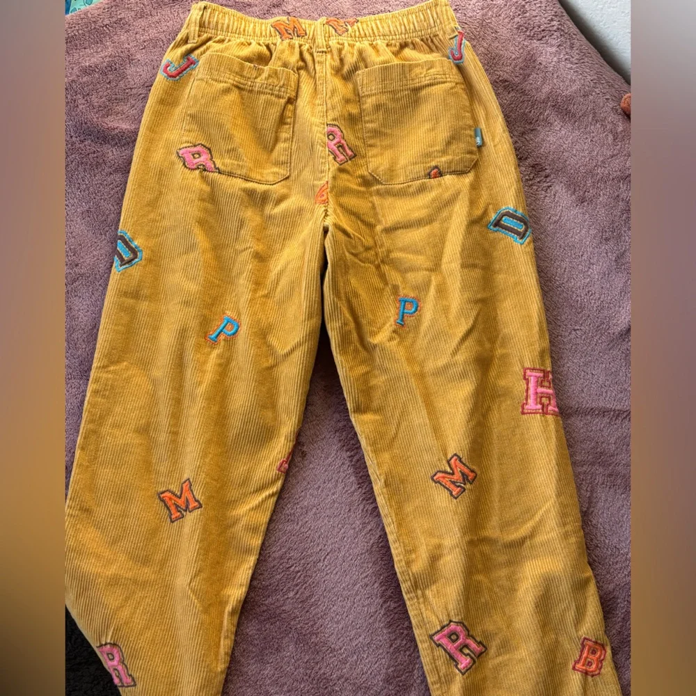 Urban Outfitters Corduroy Wide Leg Patchwork Letter Pants Mustard Yellow Size M